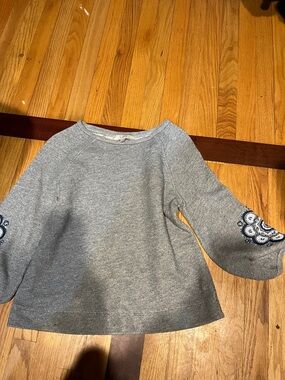 Gray Embroidered Sleeve Sweatshirt